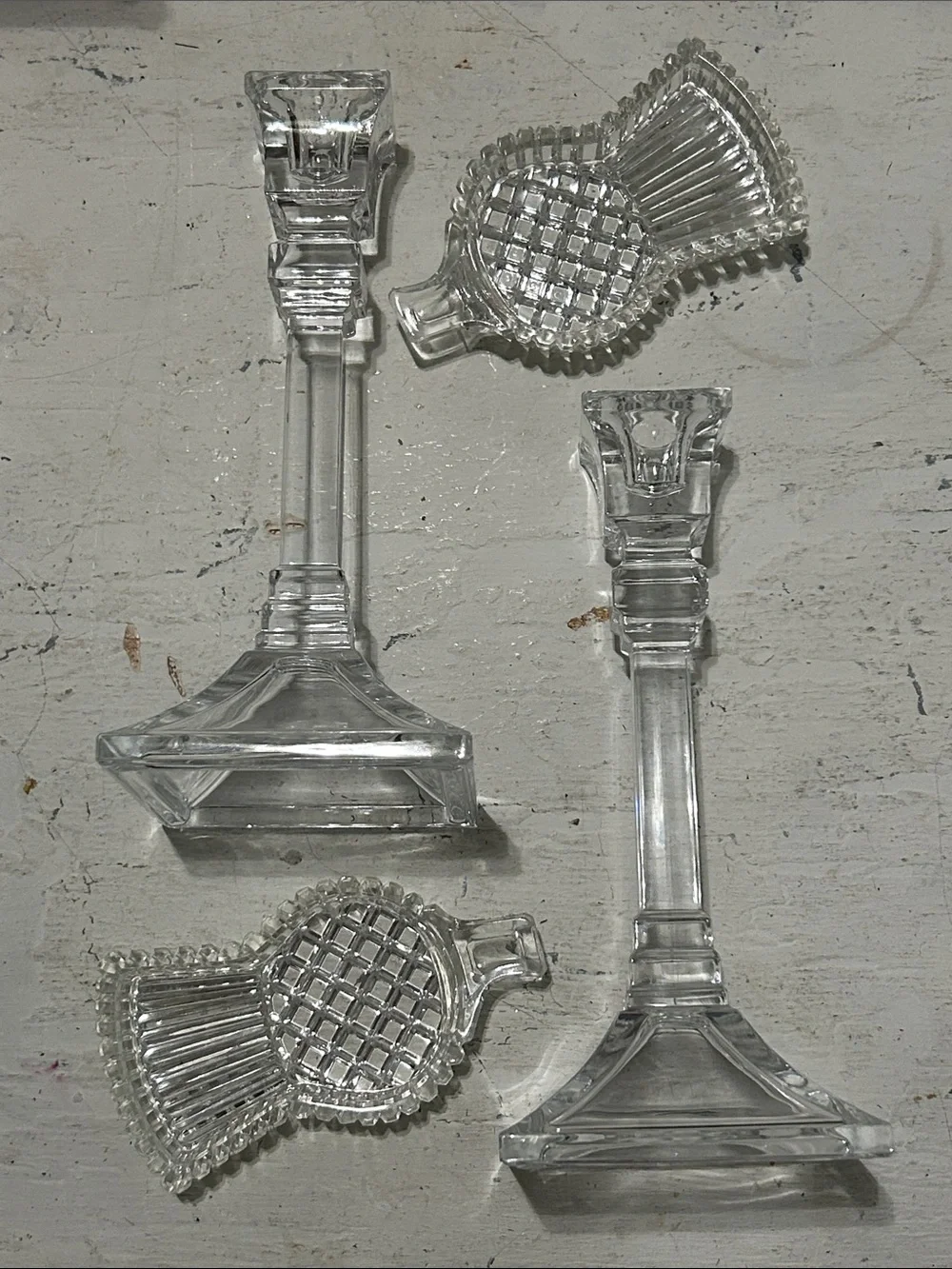 Clear Glass Candlesticks with Glass Dishes
